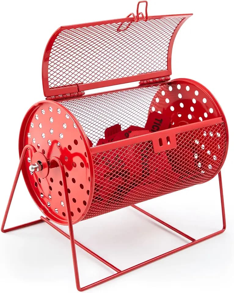 Teenyyou Raffle Drum, Holds 600 Tickets, Small, Integrated Rotary, Red