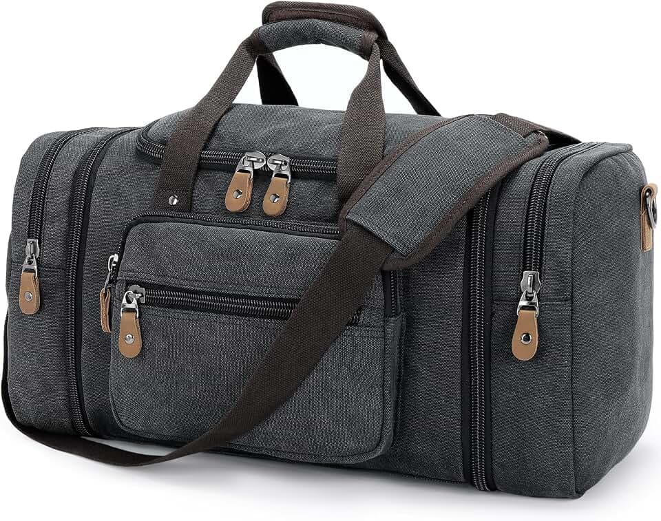 Gonex Canvas Duffle Bag, Expandable 50L Travel Overnight Weekender Bag