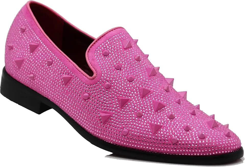 SPK24 Men Vintage Spikes Sparkle Formal Tuxedo Stage Fashion Slip On Loafer Dress Shoes