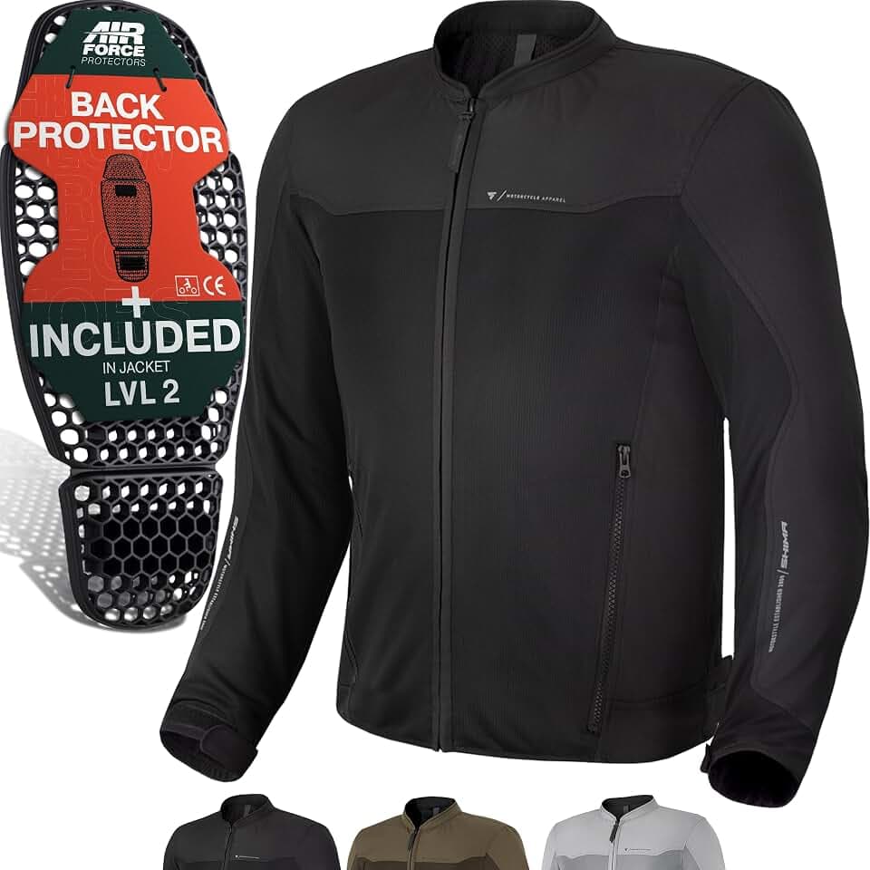 SHIMA OpenAir Motorrad Jacke Herren mit Protektoren AirForce Rückenprotektor Motorradjacke Sommer Mesh Belüftet Textiljacke Schutzjacken Protektorenjacke Luftige (Männer, Schwarz, XL)