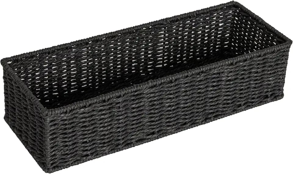 Household Essentials Handwoven Paper Rope Rectangular Storage Basket, Black