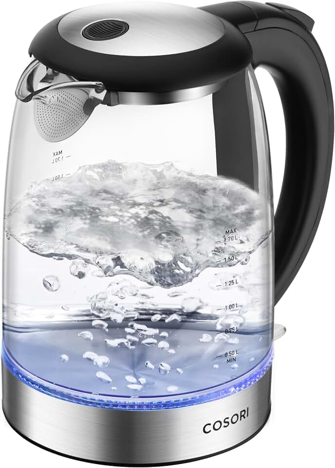 Cosori Wasserkocher Glas, Ohne Kunststoffkontakt, ideal für Tee, 1,7 L