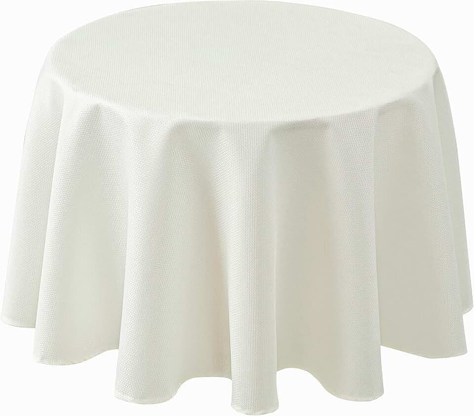 Round Ivory Tablecloth-Textured Fabric Water Resistant Table Cloths 70"