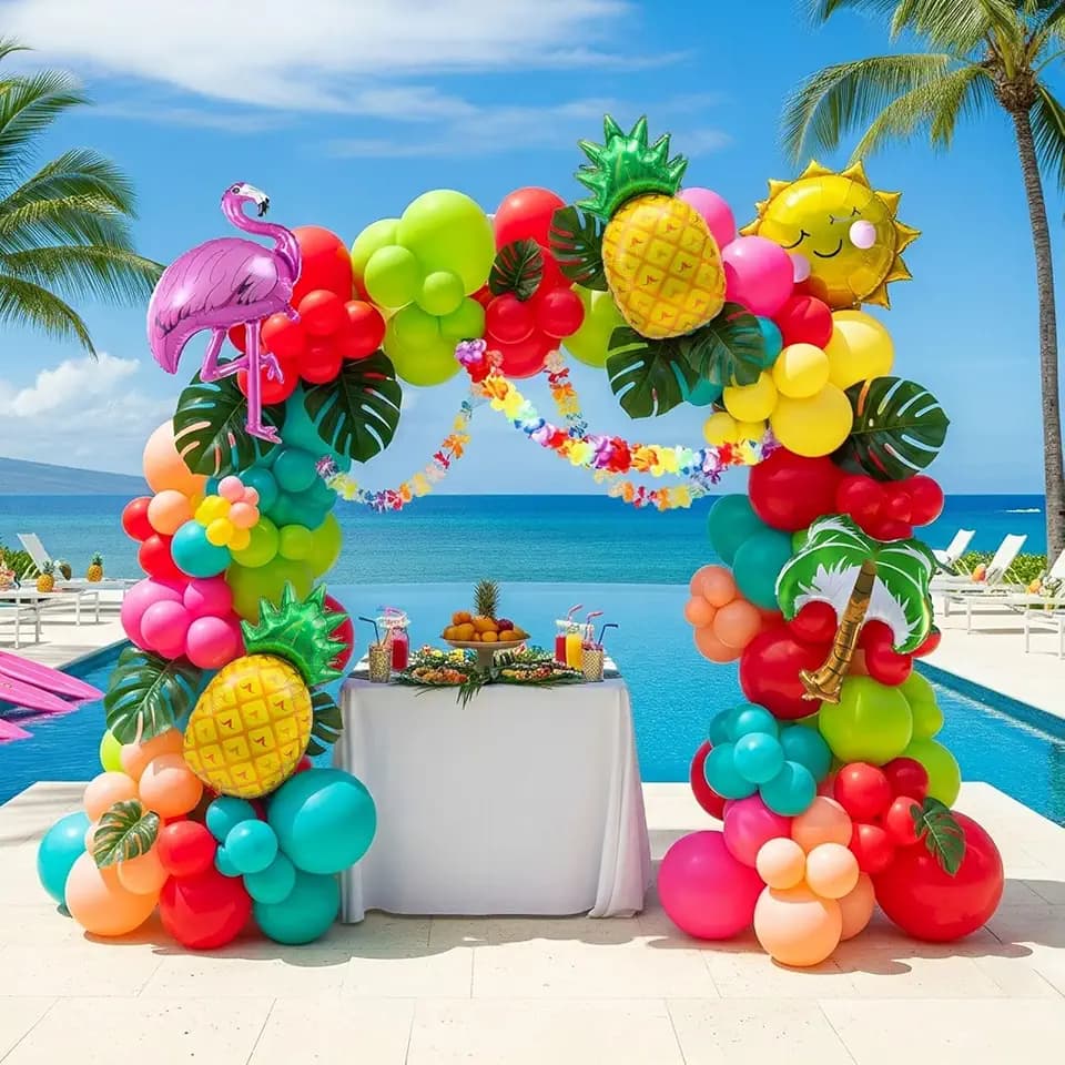 Flamingo Tropical Balloon Garland kit Hot Pink Teal Orange Mylar Pineapple Palm Ballloon arch For Summer Beach Hawaiian Luau Aloha Birthday Baby Shower Party Decorations