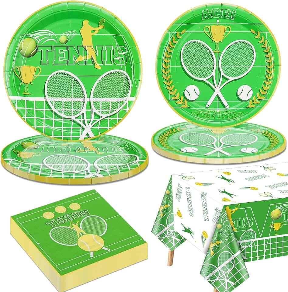 Tennis Geburtstag Party Zubehör für 20 Gäste - enthält Pappteller, Servietten, Tischdecke für Männer, Frauen, Kinder - Sport Themed Party Dekorationen