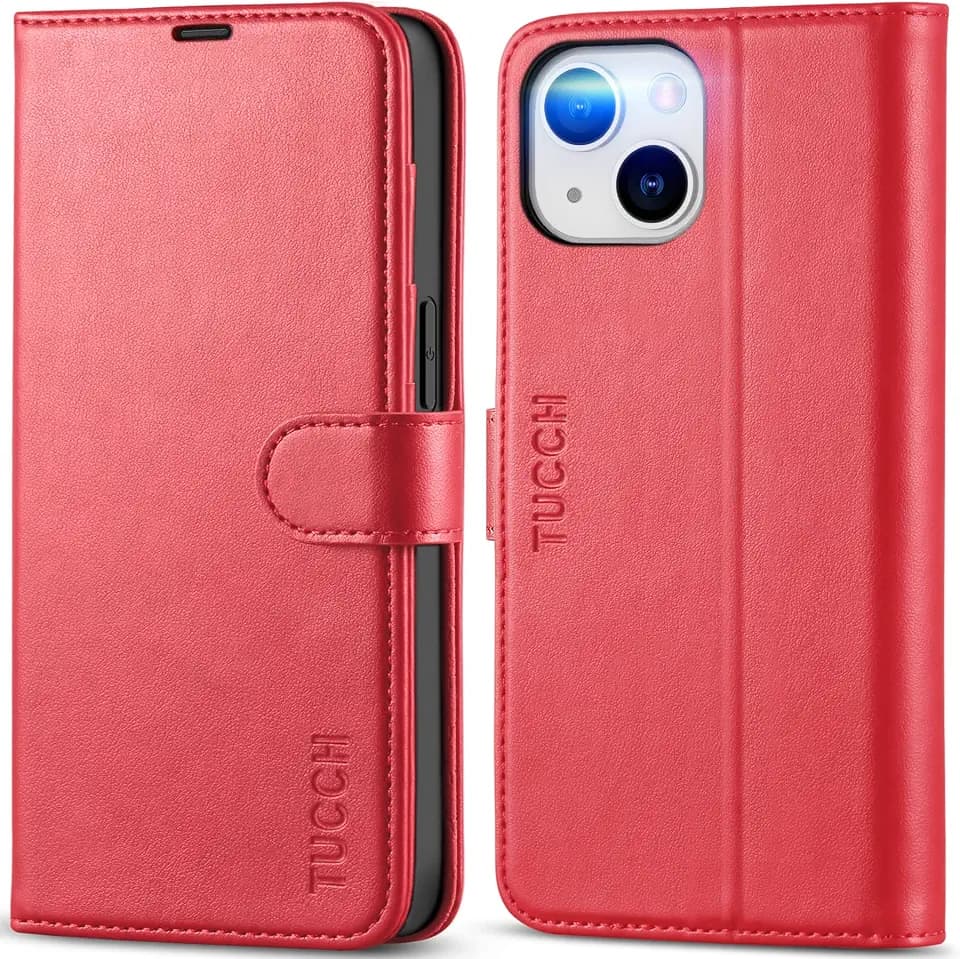 TUCCH Wallet Case for iPhone 14 (6.1") 2022, 4 Card Holders, Red
