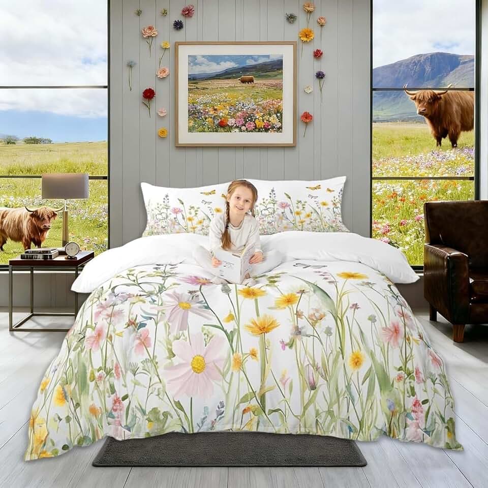 Homemissing Bettbezug, 220 x 240 cm, für Mädchen, Erwachsene, Damen, Kinder, Schmetterlinge, bedruckt, Bettwäsche, Blumen, Garten, Bettwäsche, Natur, Thema Reißverschluss
