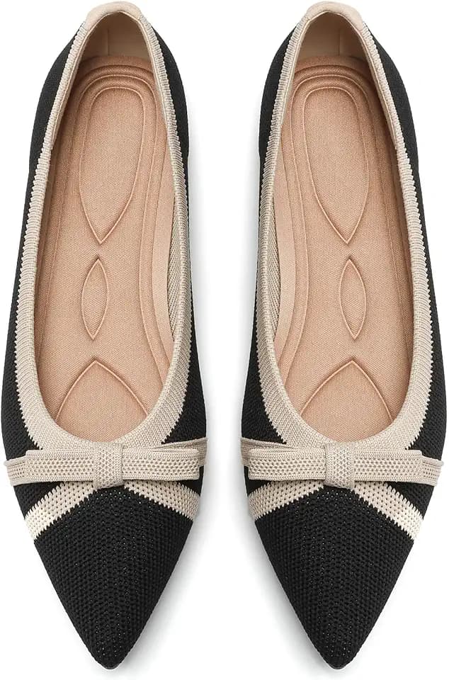 Flats for Women Pointed Toe Knit Foldable Ballet Flat Shoes
