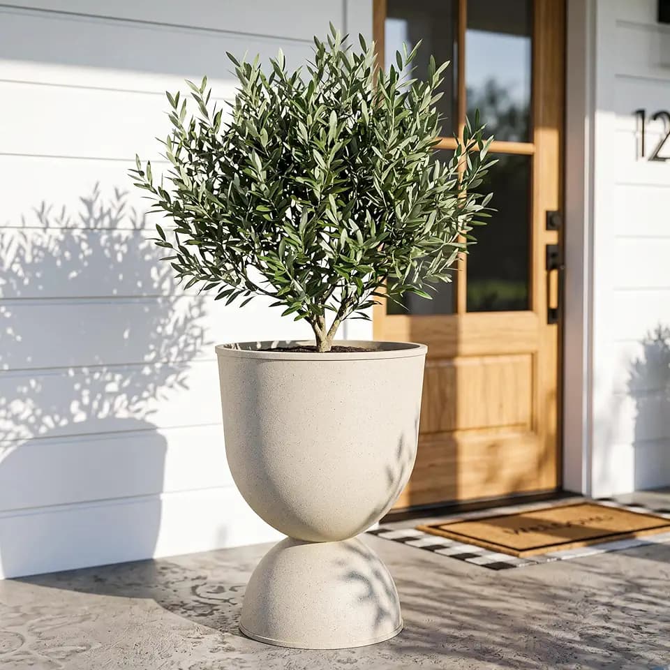 KOL 23 Inch Tall Planters, Beige Plastic Urn Planters, 1 Pack