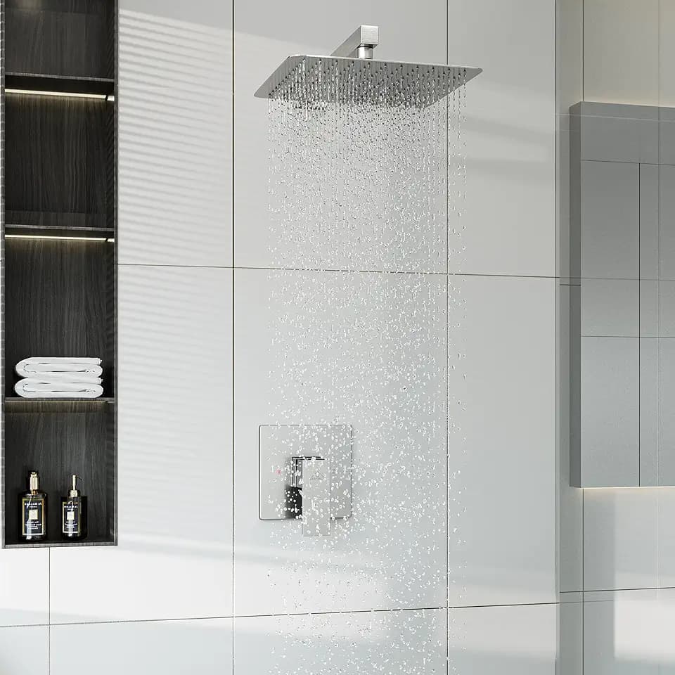 CASAINC 10 Inch Square Shower Head - Wall Mount 1-Spray Pattern Faucet with 2.5 GPM Flow Rate Brushed Nickel (Valve Included)