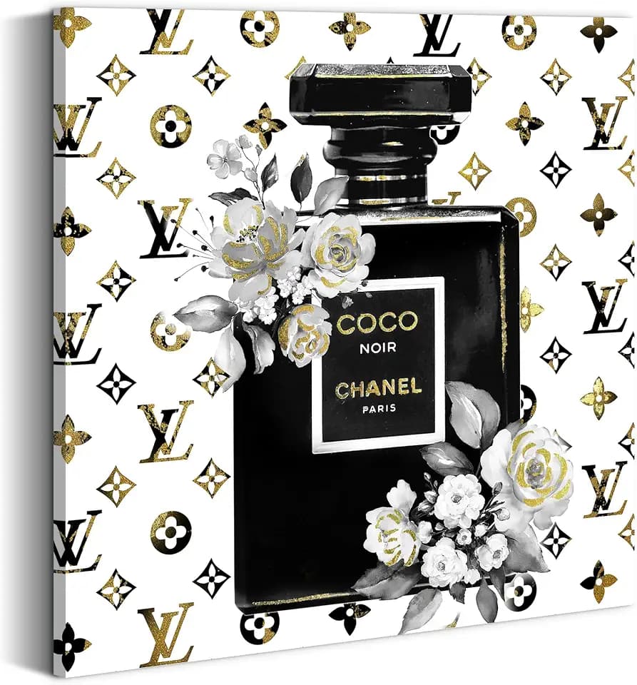 summer melody Black White Perfume Bottle Canvas Wall Art 12x12Inch