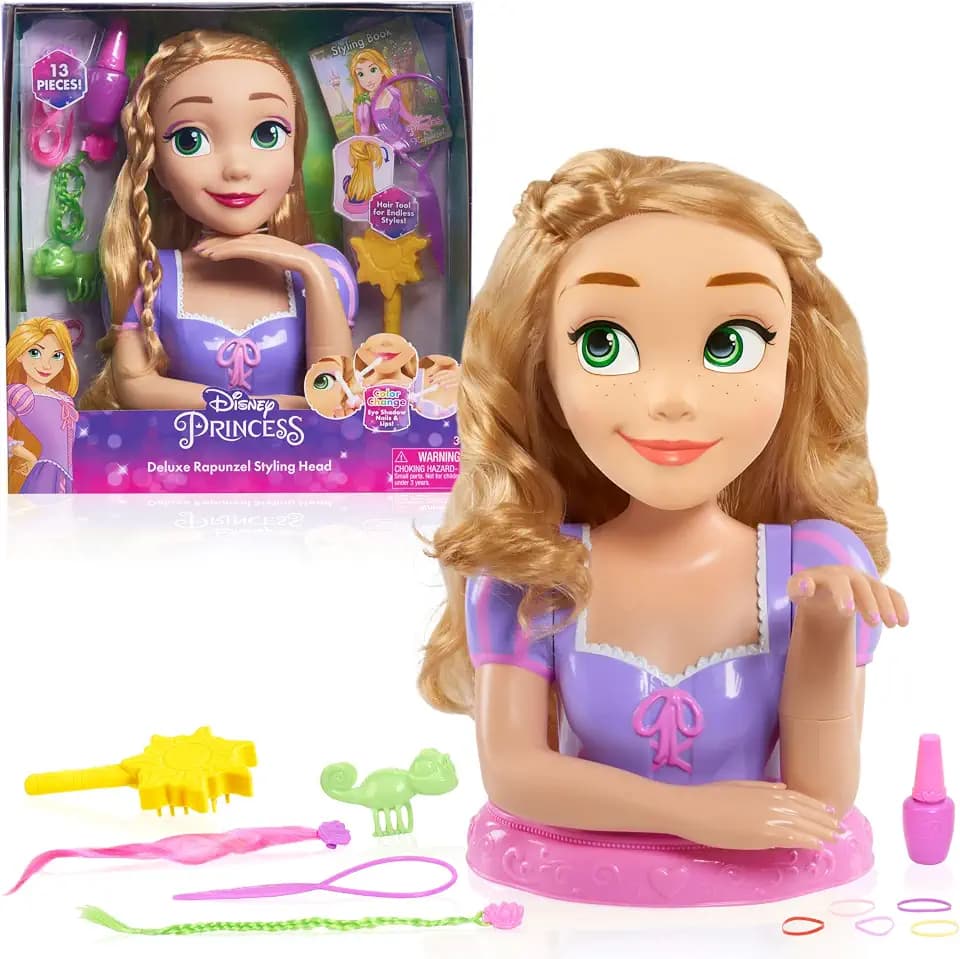 Just Play Disney Princess Deluxe-Frisierkopf Rapunzel mit Zubehör, 30,5 cm, 13-teilig, Kinderspielzeug ab 3 Jahren