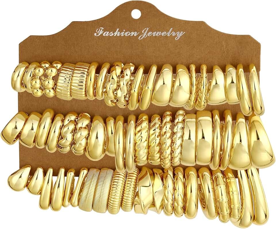 30 Pairs Chunky Gold Hoop Earrings for Women, Multipack Jewelry for Gift