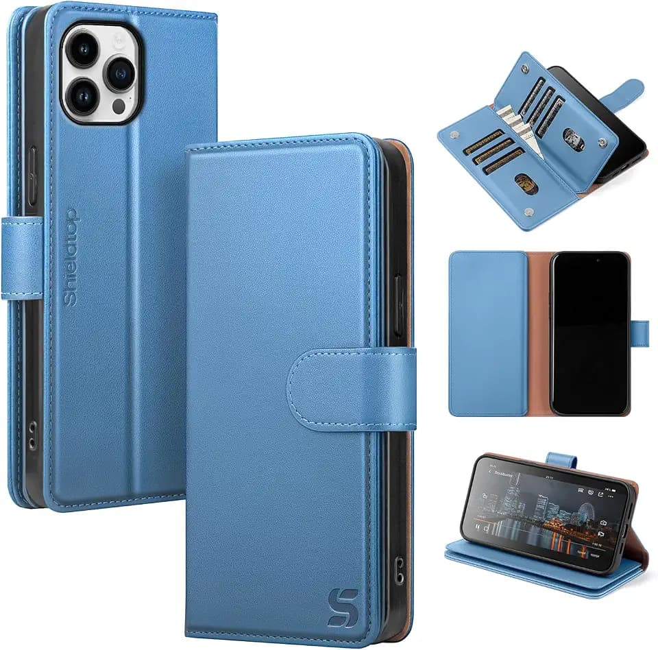 Shieldtop for iPhone 15 Pro Max Wallet Case with Card Holder,Light Blue