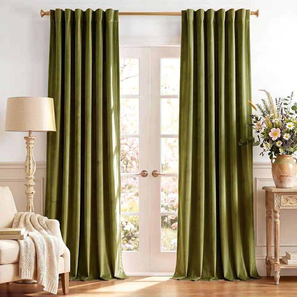 StangH Olive Green Velvet Luxury Drapes for Living Room, W52 x L108, 2 Pcs