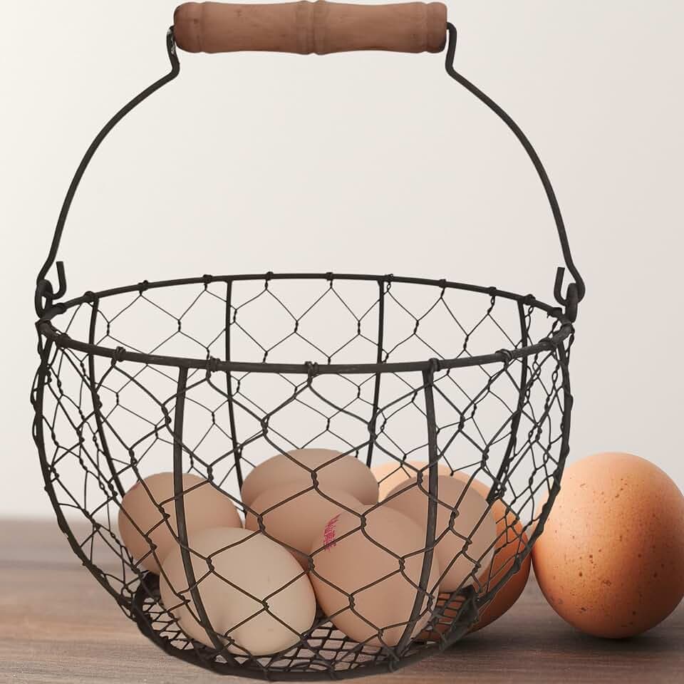 Wire Egg Basket for Gathering Fresh Eggs,Rustic Metal Egg Basket
