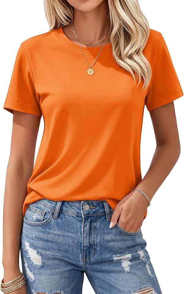 MAGCOMSEN Women's T Shirts Cotton Short Sleeve Shirts Crew-Neck Summer Tops Classic-Fit Tees Breathable Casual Clothes