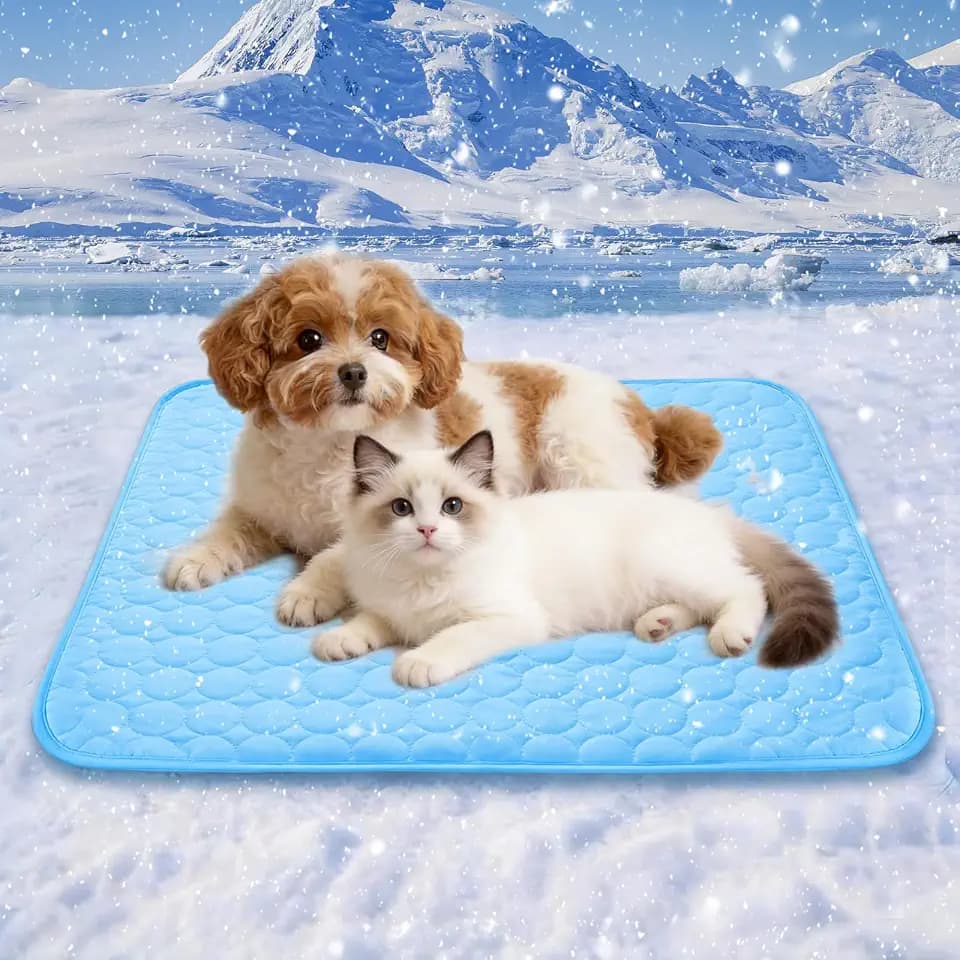 Hunde Kühlmatte 70x55cm, ungiftig & faltbar Kühldecke für Hunde, Kratzfest, langlebig & waschbar Dog Cooling Mat für Innen, Außen & Auto (L/Blau)