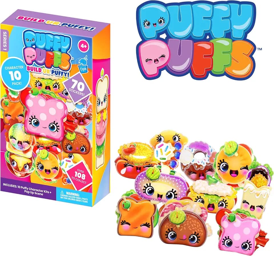 Puffy Puffs (10 Pack) – 3D Collectible Puffy Characters for Kids, 70+ Reusable Stickers to Create 100s of Fun Foodie Creations – Craft, Classroom, Party & Gift Ages 4,5,6,7,8,9