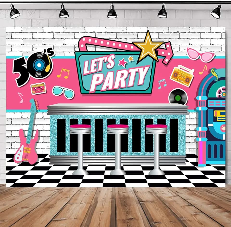 50's Let's Party Backdrop Rural Vintage Soda Shop Plaid Party Decorations