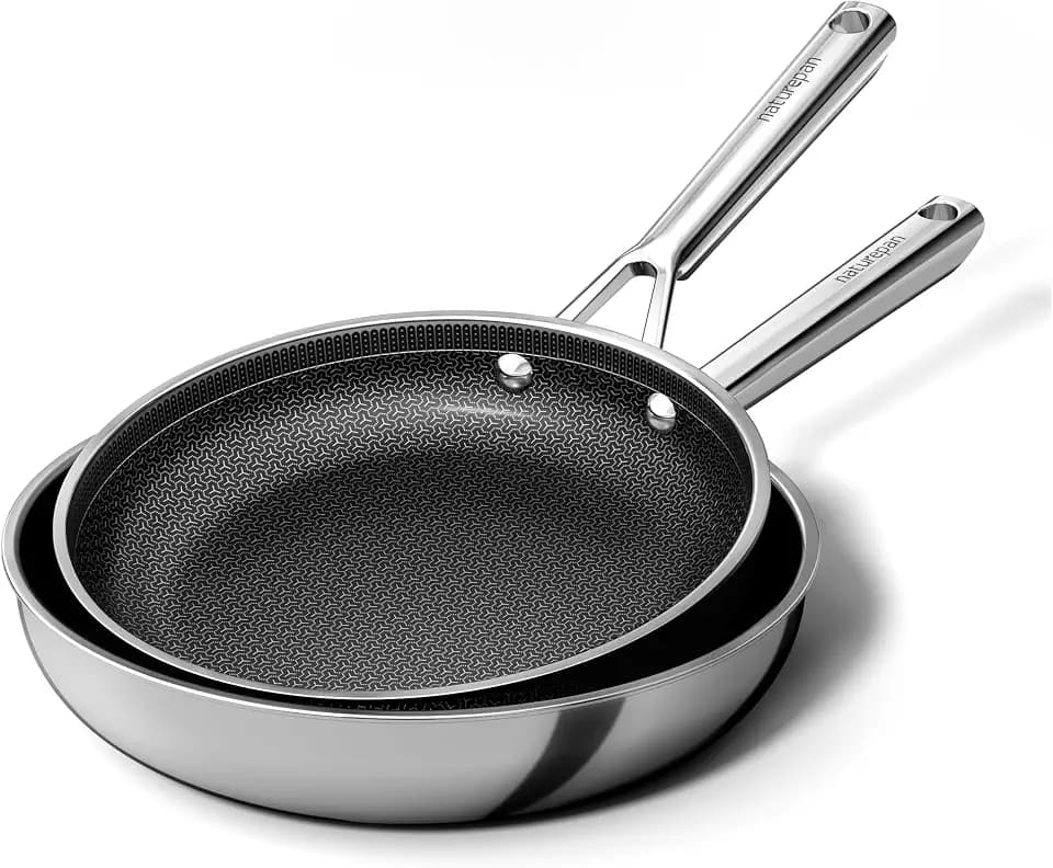 Edelstahlpfanne Pfannenset 2-teilig 24+28cm, DiamondTitan-Keramikbeschichtung, Antihaft Wabenpfanne, Pfanne induktion, Für alle Herdarten, Kühlbleibendem Griff, Spülmaschinenfest