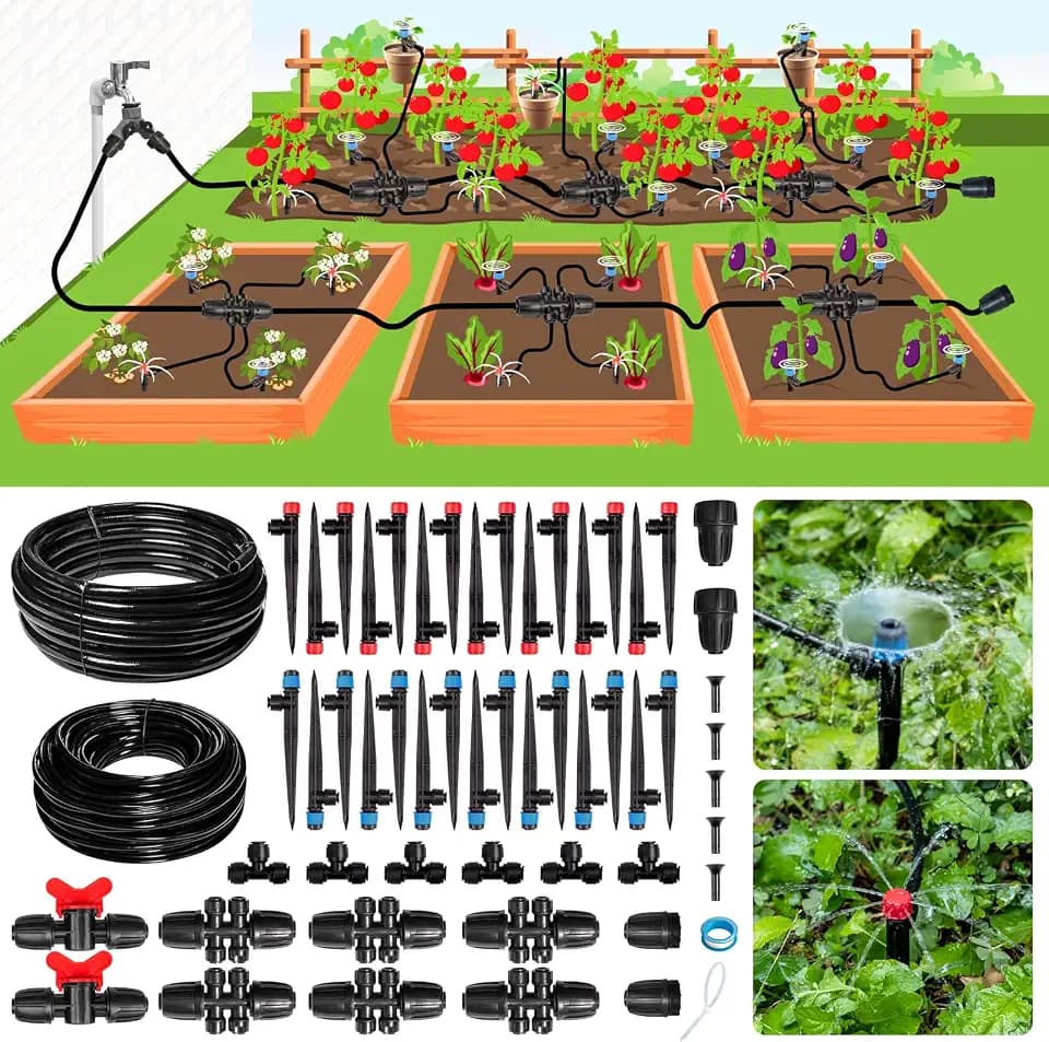 Maotong 240FT Drip Irrigation System Kit New Quick-Connect, Automatic Garden Watering Misting System for Greenhouse, Yard, Lawn, Plant with 1/2 inch Hose 1/4 inch Distribution Tubing and Accessories