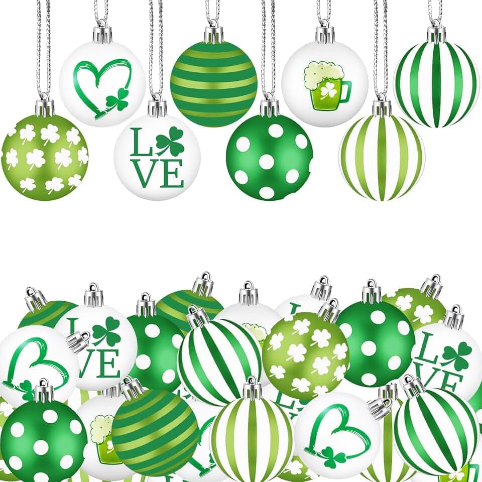 Libima 40 Pcs St. Patrick's Day Tree Ornament Shamrock Hanging Ball Decor