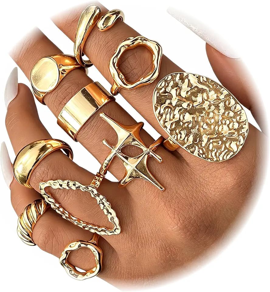 17IF 10 Pcs Gold Silver Rings for Women, 14K Gold Plated Stackable Rings