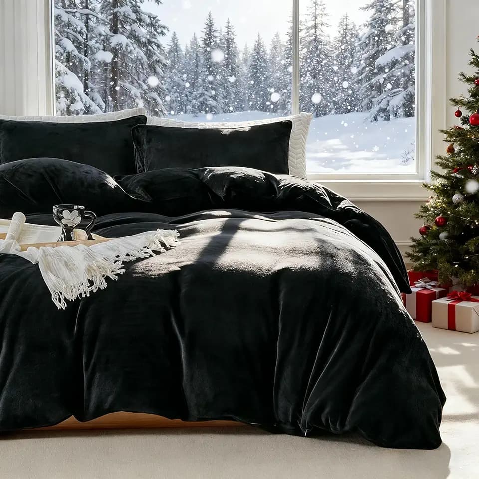 WARMDERN Black Milk Velvet Duvet Cover Set King Size, 90" x 90"