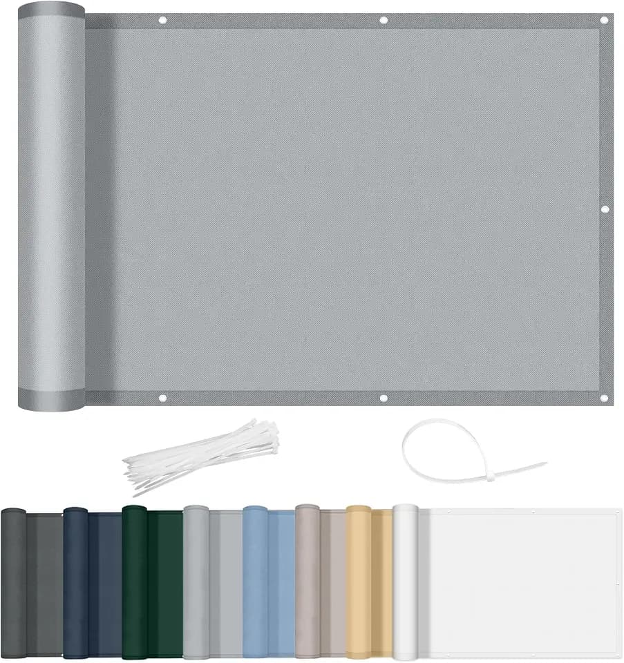 AXT SHADE Balkon Sichtschutz Wetterfest 75x600cm Balkonverkleidung Balkonabdeckung Balkonbespannung Blickdichte Windschutz und UV-Schutz mit Kabelbinder für Balkongeländer-Hellgrau