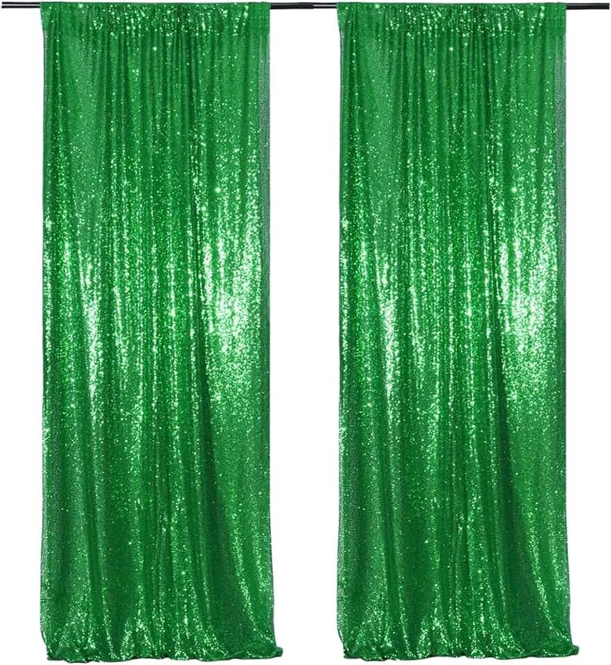 Poise3EHome Green Sequin Backdrop Curtain, 2 Panels 2FTx8FT Glitter Background for Party Halloween Birthday Party Baby Shower Wedding Christmas Thanksgiving Holiday Festival Decor