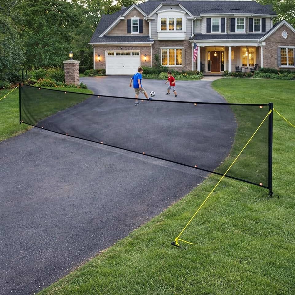 Driveway Safety Net for Kids & Pets, 20FT Driveway Ball Stopper Net with Reflective Strips, Outdoor Yard Home Driveway Barrier Net