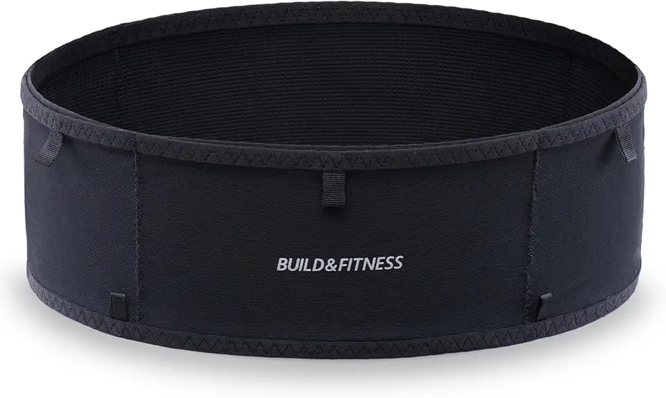 Build & Fitness LiteBelt Laufgürtel – 4 schnell zugängliche Taschen von oben – super leicht, schlank, Flip-Hüfttasche, Lauf-Handyhalter – passend für alle Größen Handys, Schlüssel, Karten, Earpods, XL
