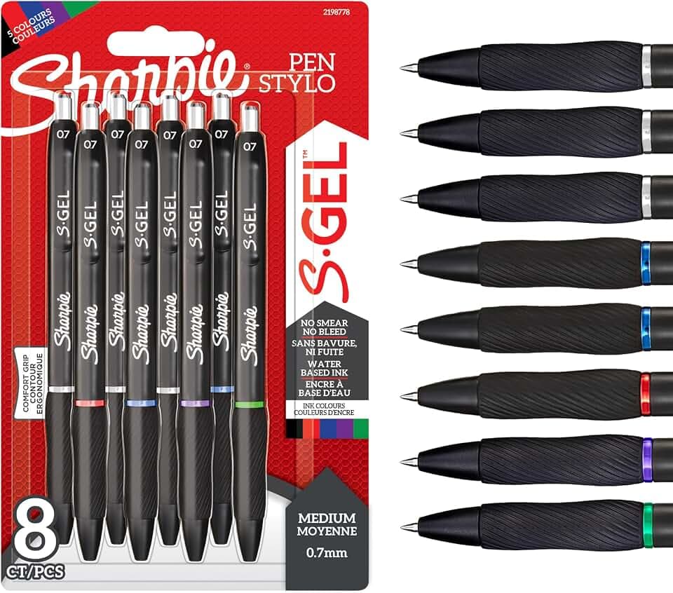 Sharpie S-Gel Gelstifte | mittlere Spitze (0,7 mm) | Gelschreiber in gemischte Farben | 8 Stück
