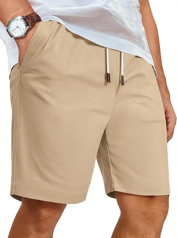 COOFANDY Mens Casual Shorts Cotton Elastic Waist Drawstring Beach Shorts