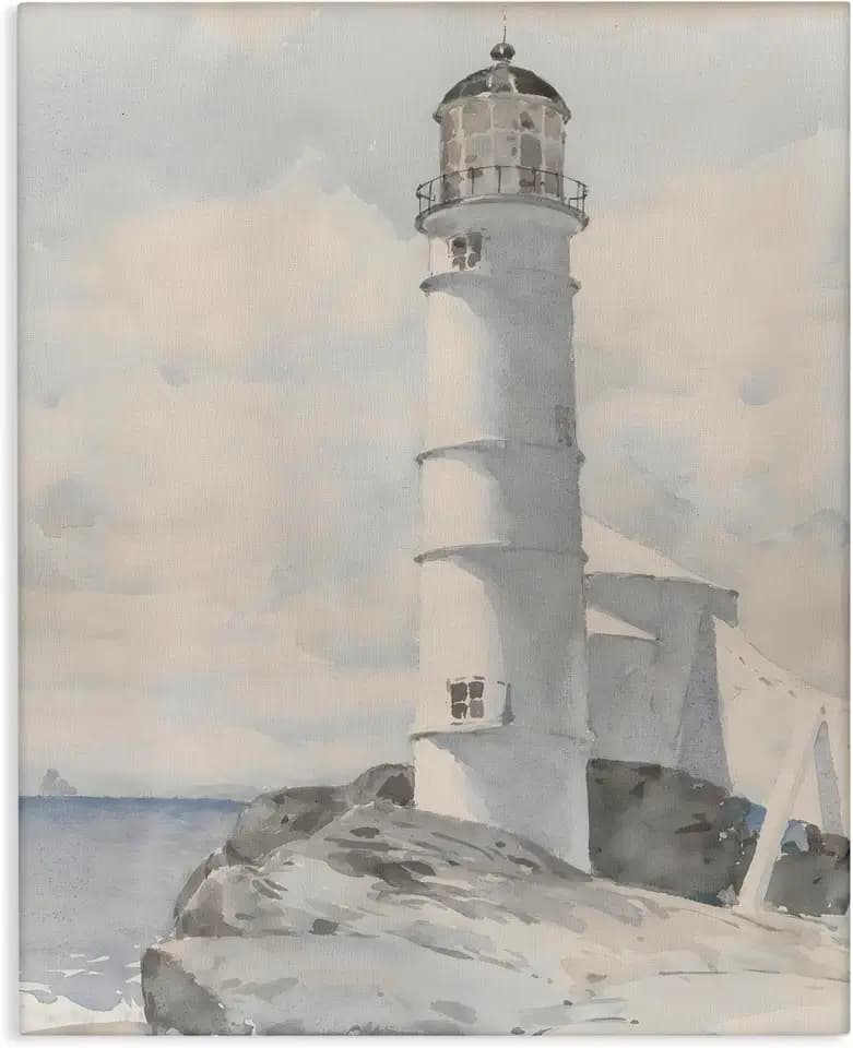 Stupell Industries 'Soft Vintage Coastal Lighthouse'| Canvas Art