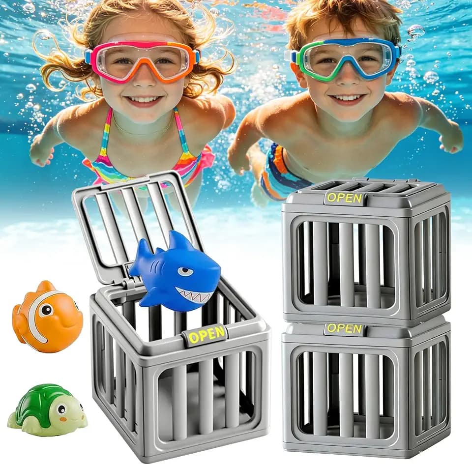 Unterwasser Rettung, Bunte Tier Tauchfiguren, Pool mit Schwimmenden Tieren, Jouet de Piscine, Cage de Piscine Avec Animaux Flottants, Baignoire d'été (Grau-3)