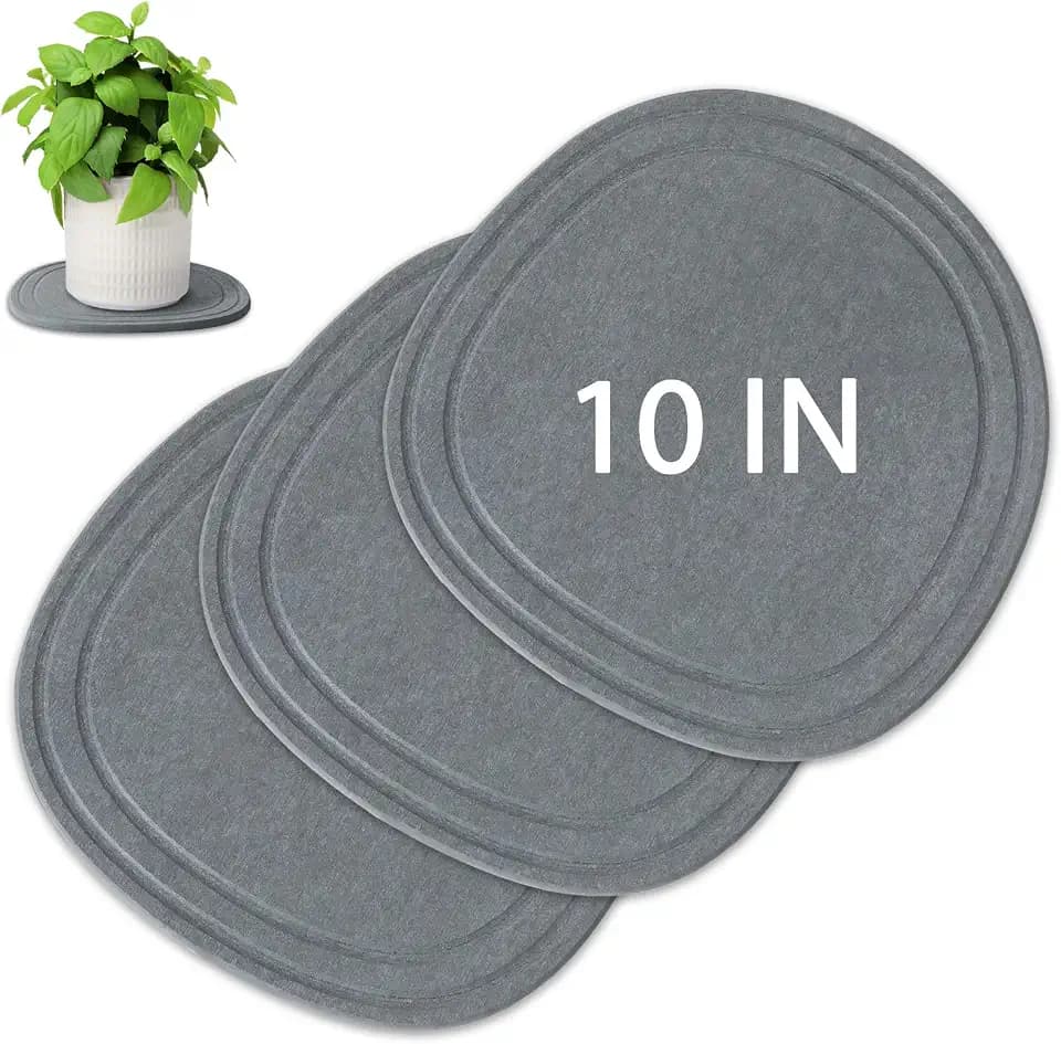 Linidcoud Plant Saucers for Indoors, 3 Pack 10" Quick Dry Diatomite Plant Drip Water Catcher Trays for Pots, Diatomaceous Earth Planter Drainage Saucers Plates to Catch Water for Flower, Stone Gray