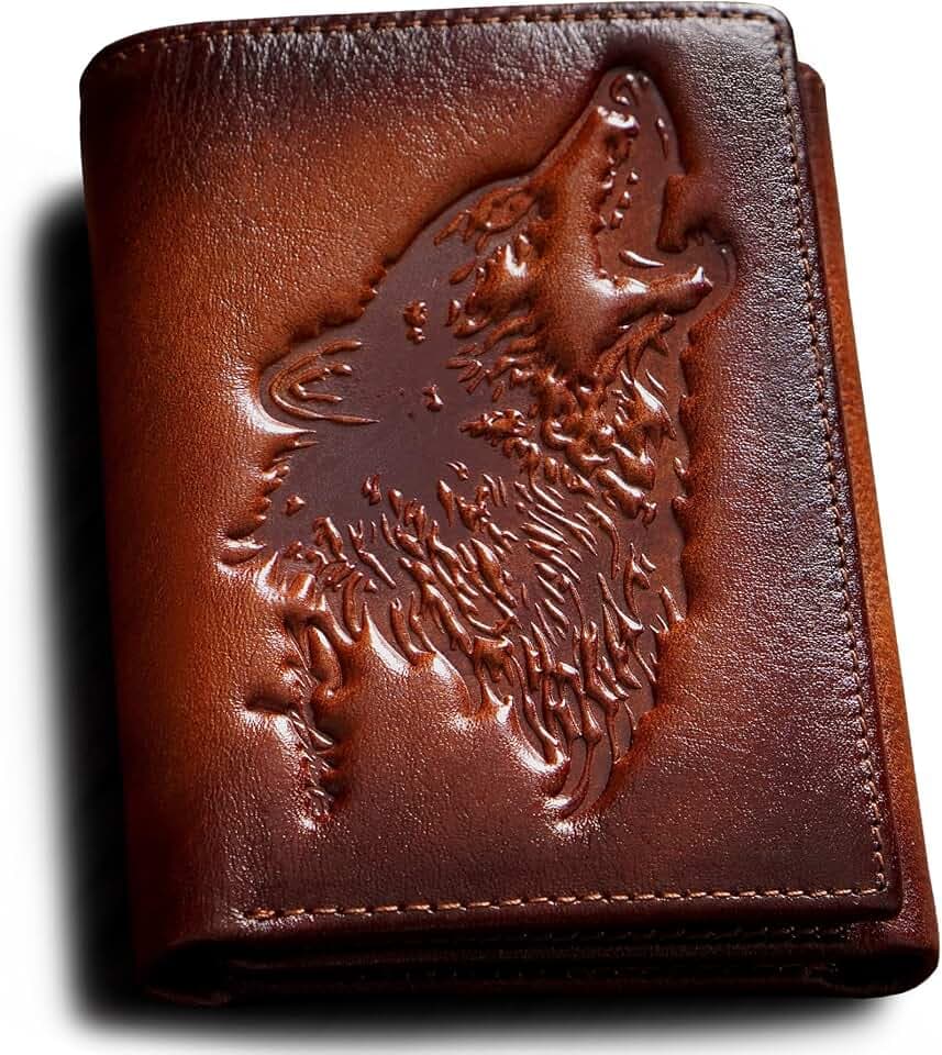 Men's Trifold Wallet,Wolf Wallets For Men Leather,Rfid Blocking,Gifts For Him Husband (brown)