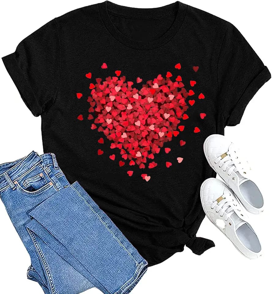 SUWATOIN Valentinstags-T-Shirt für Damen, Herz-T-Shirt, Valentinstag für Sie