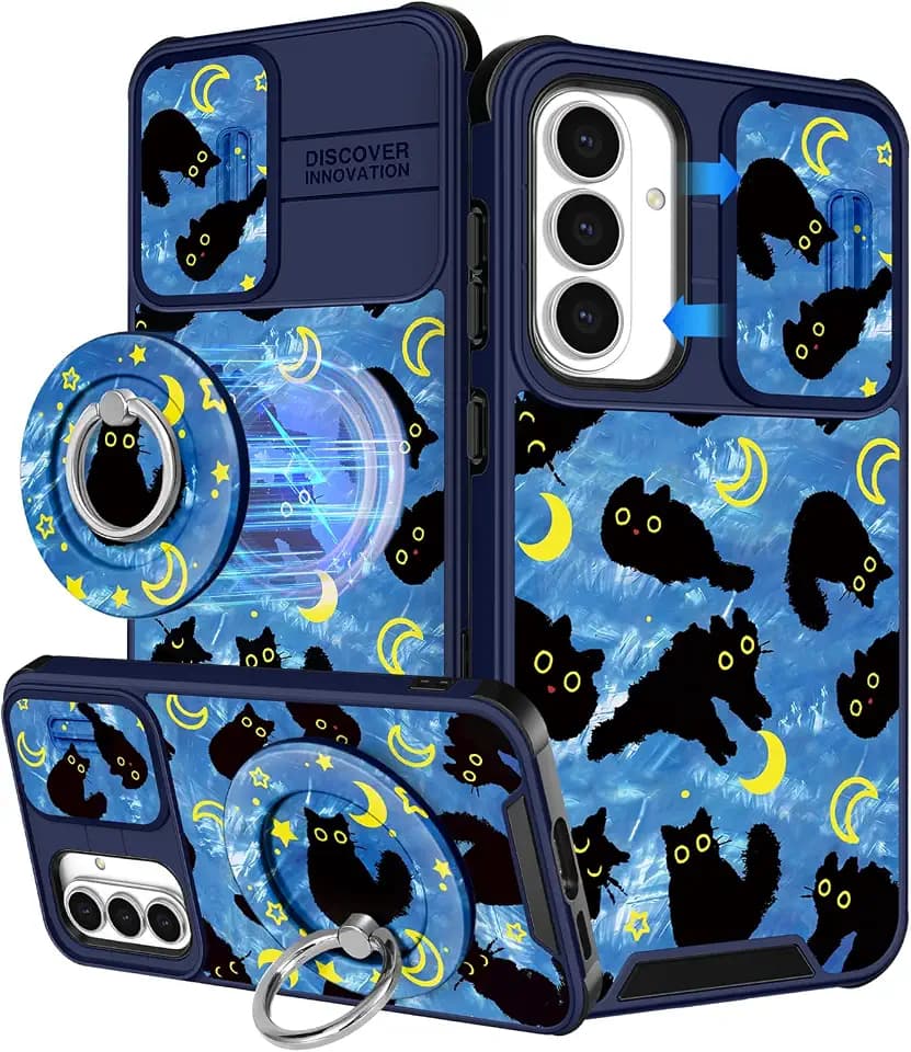 Buleens for Samsung Galaxy S26 Case - with Ring Stand & Camera Cover Aesthetic Cute Designed for Women Girls Girly Kawaii Cat Moon for Samsung S26 Phone Case Compatible with Magsafe