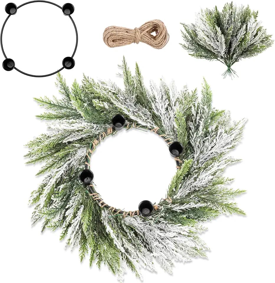 1 Set Christmas Advent Wreath Ring Traditional Catholic DIY Advent Wreath Candle Holder Set for Xmas Church Home Table Centerpiece Decoration (Cypress with Snow)