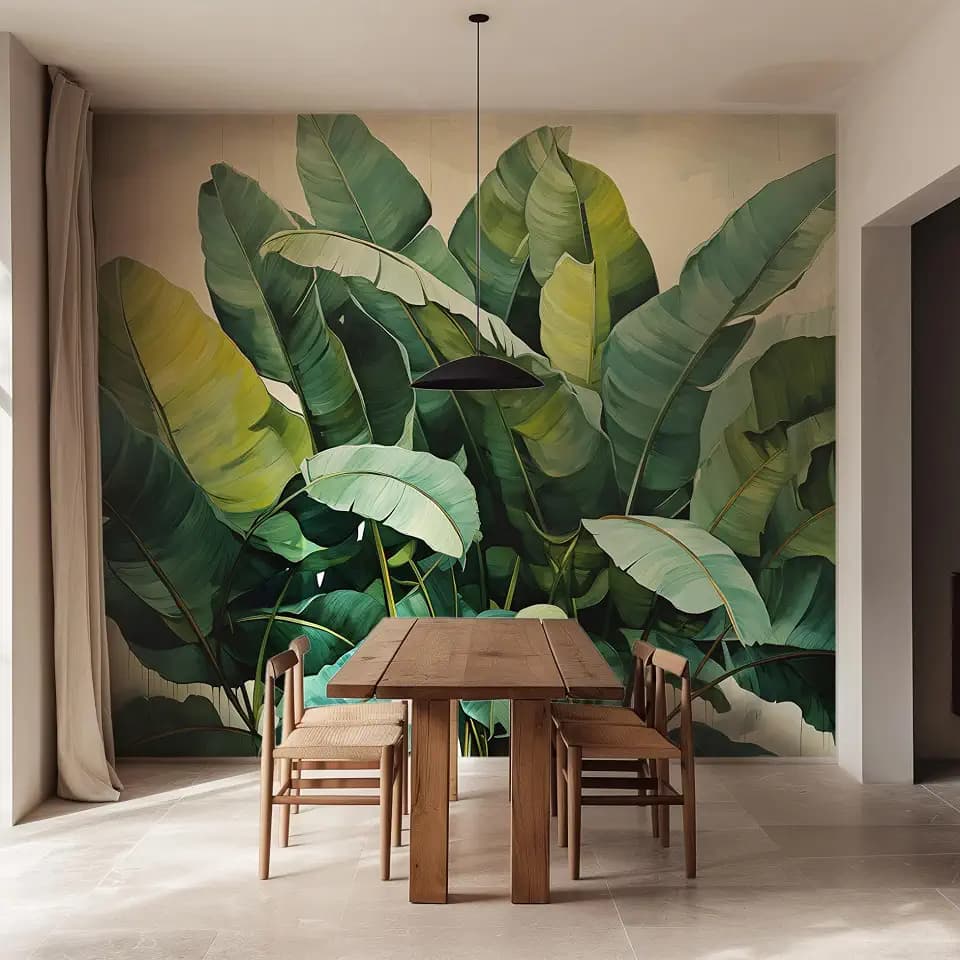 AMUGISH Tropical Peel and Stick Wallpaper Mural, Banana Leaves Green