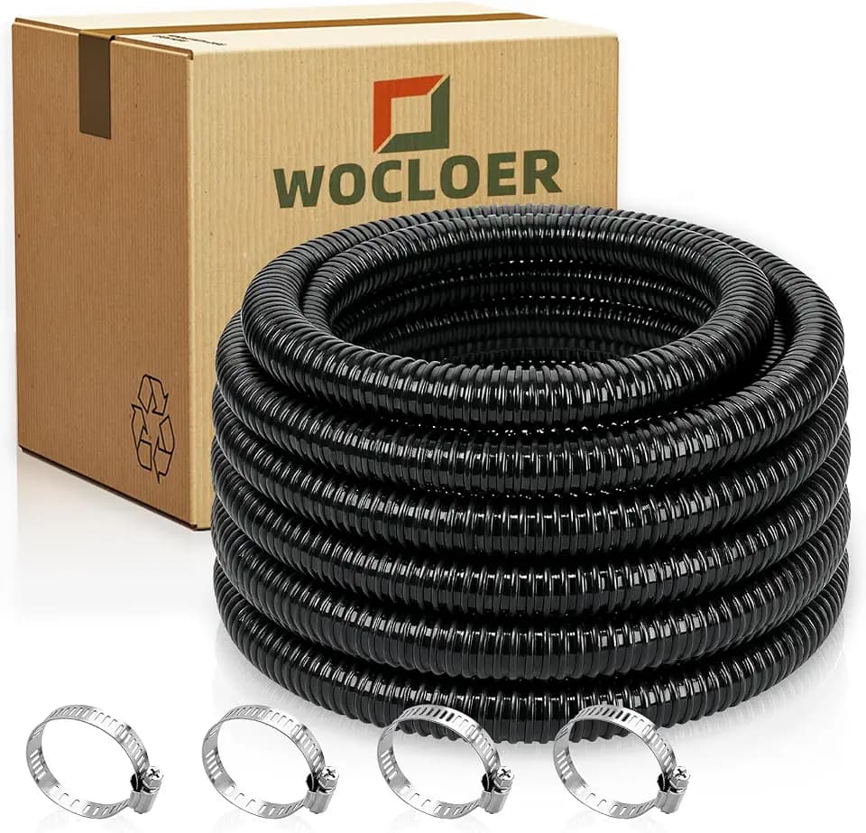 Pond Tubing 1-1/4” × 10 Feet Black Flexible PVC Pond Hose,Garden Pond PVC Tube - Reinforced, Kink-Resistant Tubing for Pumps, Fountains & Waterfalls, with 4 Clamps,1-1/4" Dia
