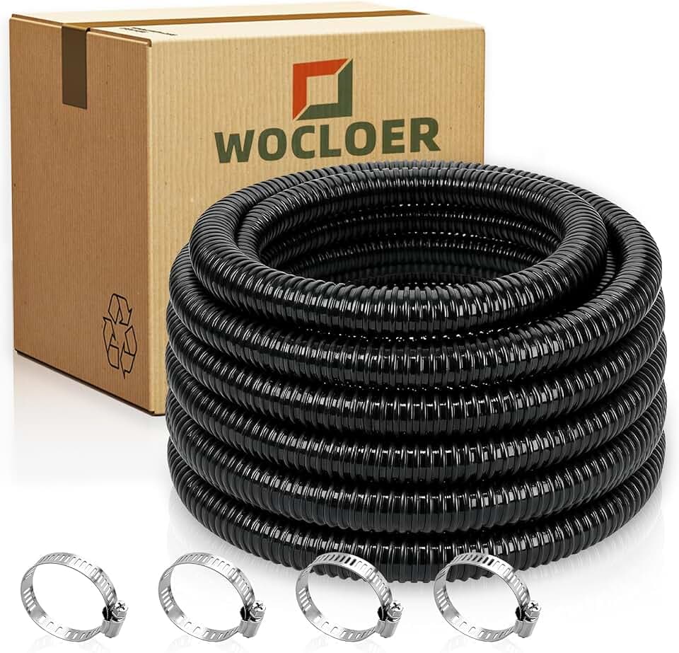 Pond Tubing 1-1/4” × 20 Feet Black Flexible PVC Pond Hose,Garden Pond PVC Tube - Reinforced, Kink-Resistant Tubing for Pumps, Fountains & Waterfalls, with 4 Clamps,1-1/4" Dia