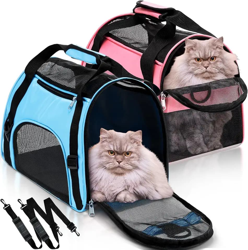 2 Pcs Pet Carrier for Cat Soft Sided Travel Bag, S, Pink, Blue