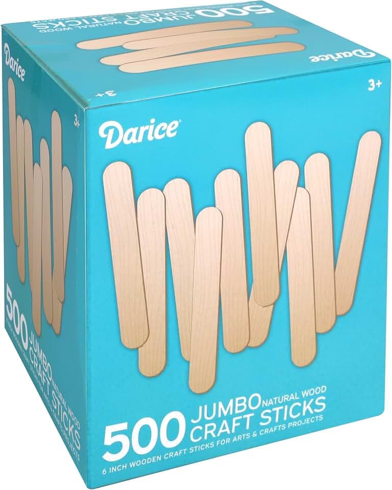 Darice 500 Pcs Popsicle Sticks for Crafts, 6" Natural Color Wooden Craft and Waxing Sticks - Classroom Supplies, STEM DIY Art, Ages 3+