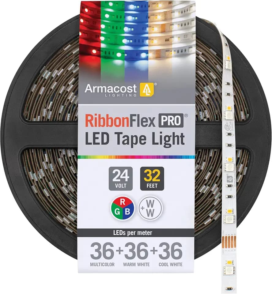 Armacost Lighting RibbonFlex Pro 24V RGB+WW LED Strip Light Tape 36 + 36 +36 LED/m, 32' (10M) 645250
