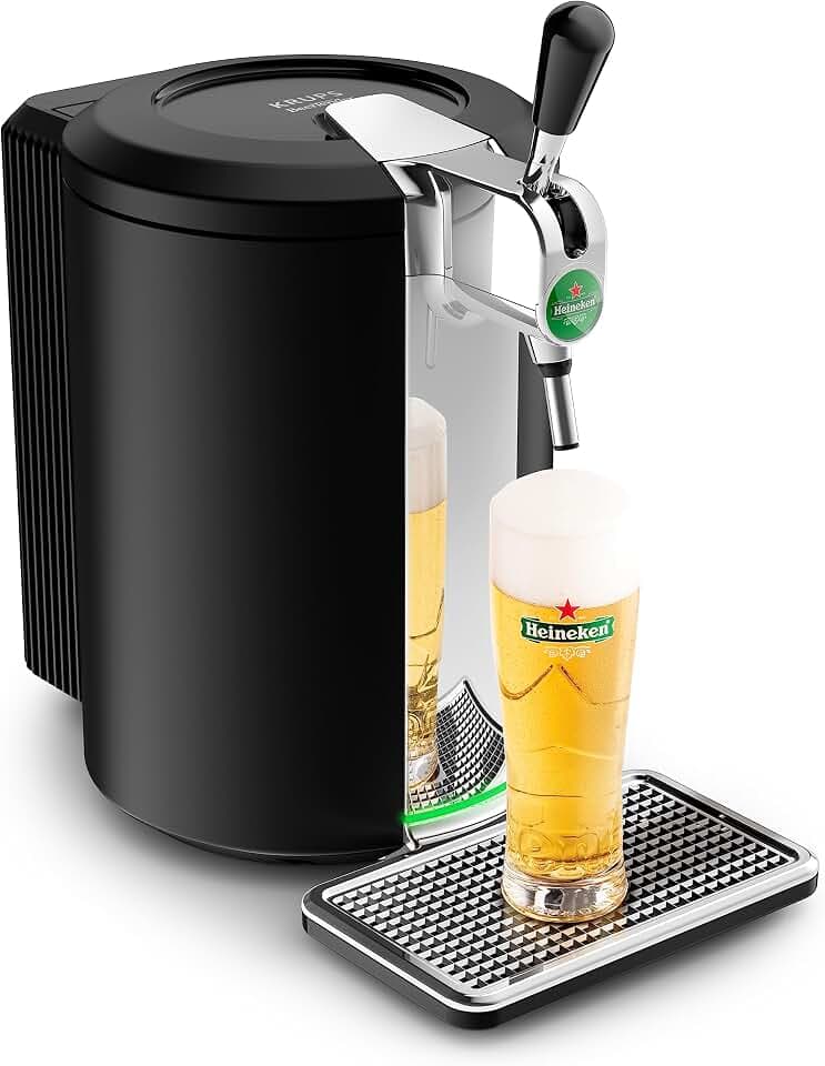 Krups Beertender Bierzapfanlage, 5 l Fässer, Marke Heineken, Kontrollleuchte, perfekte Temperatur und Schaum, kühles Bier, einfache Installation, kompakt schwarz VB450E10