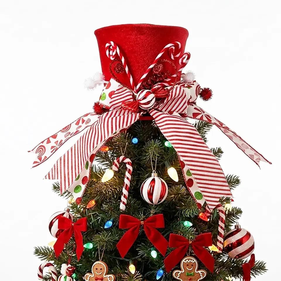 Christmas Tree Topper Hat, Velvet Tree Hat with Cute Gingerbread House